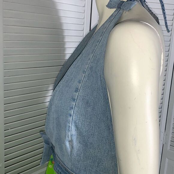 NWT Vintageinc Handmade Denim Halter Top Full Circle Dress Free Size - Picture 12 of 16